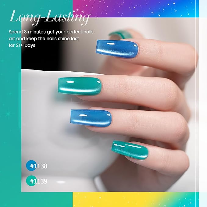 RARJSM Neon Candy Cat Eye Gel Nail Polish Set 6 Colors Bright Pink Blue Green Orange Red Smoothie Ceramic Velvet Silver Cateye Glitter with Magnet Stick UV LED Curing Requires Soak Off Home Salon Diy
