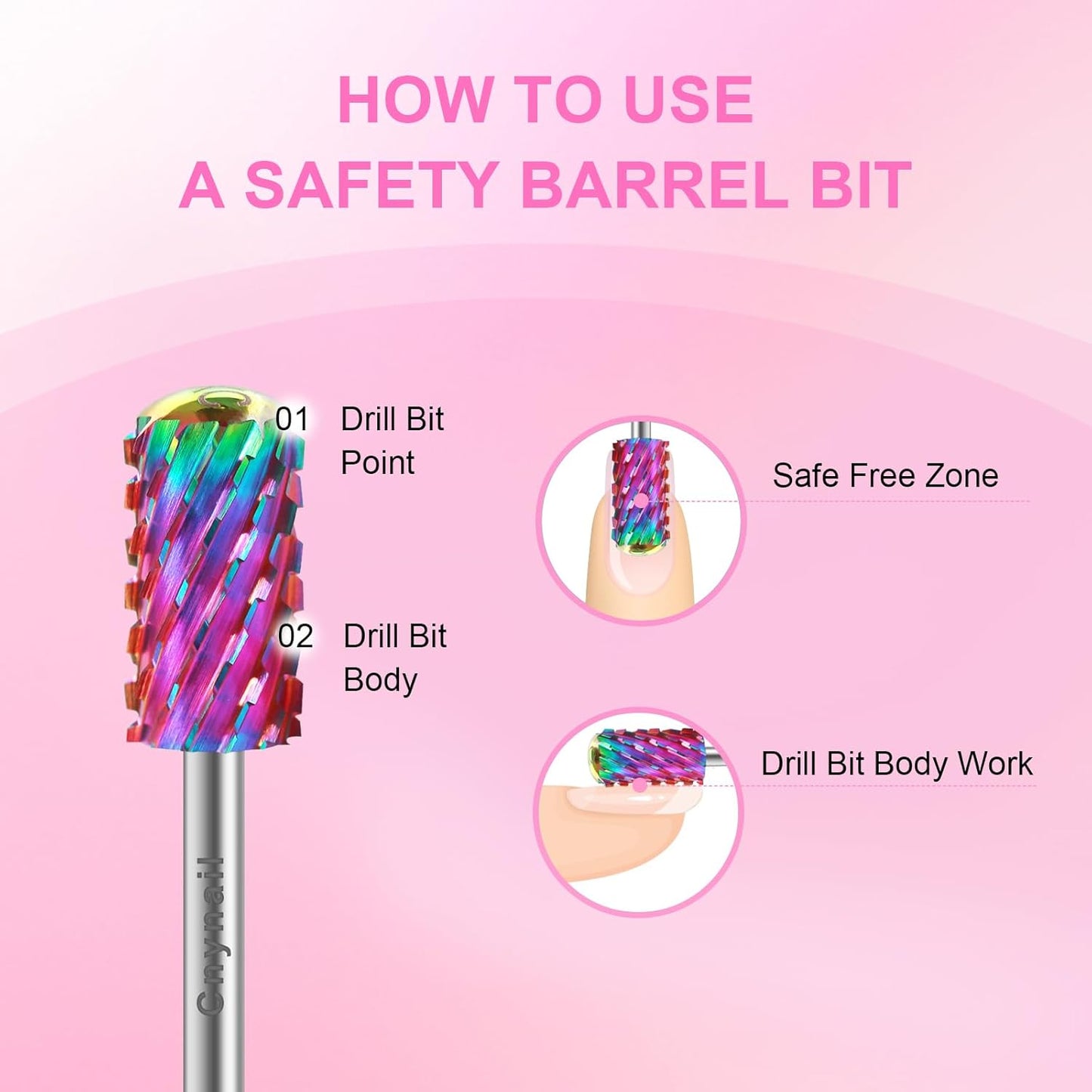 3/32" 2PCS Large Barrel Smooth Round Top Tungsten Carbide Nail Drill Bit Safety Bit for Gel & Acrylic Removal, 2-Way Rotating Efile Tip, Salon Electric File Accessory (3XC Grit, Multicolor)