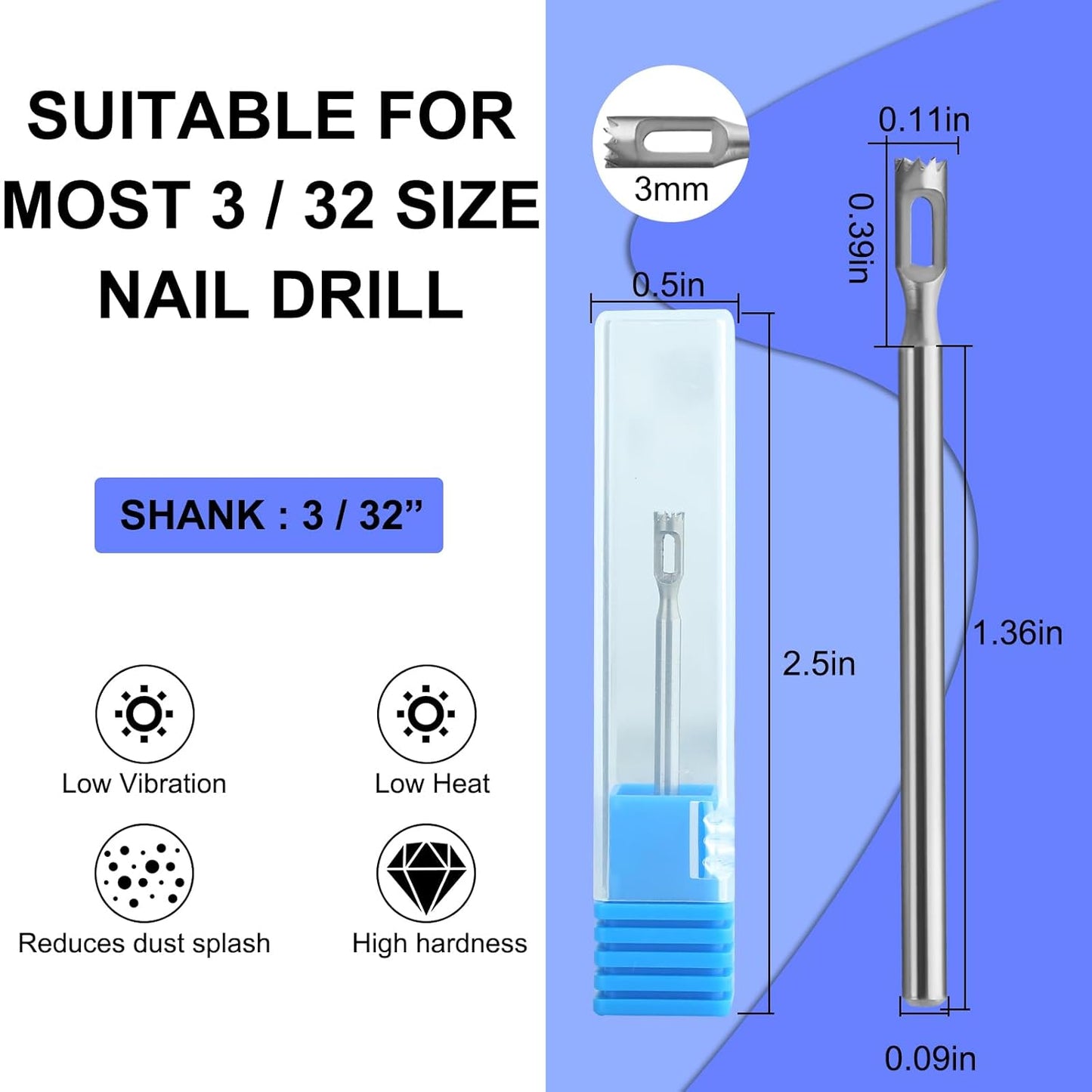 Diamond Pedicure Cylinder Bit, Stainless Steel Foot Nail Drill Bit With Teeth Pedicure Foot Calluses for Dead Skin Corns Callus Removal, Polishing Head for Nails Manicure Pedicures (3.0mm)