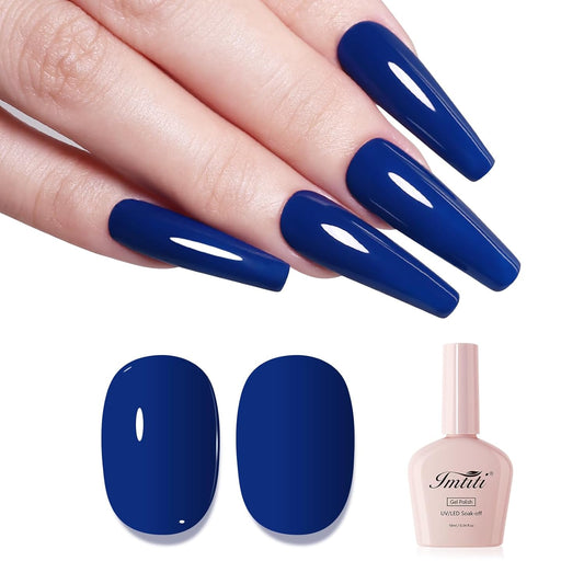 Imtiti Blue Gel Nail Polish, Navy Blue Gel Polish Autumn Winter Soak Off UV LED High Gloss Art Manicure Salon DIY Design 10ML