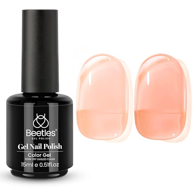Beetles Nude Gel Nail Polish - Sunlit Orchard Jelly Gel Polish, 15ML Clear Peach Color Nail Concealer Neutral Nail Polish Sheer Translucent Effect Soak Off UV French Nail Art Manicure Gift for Women