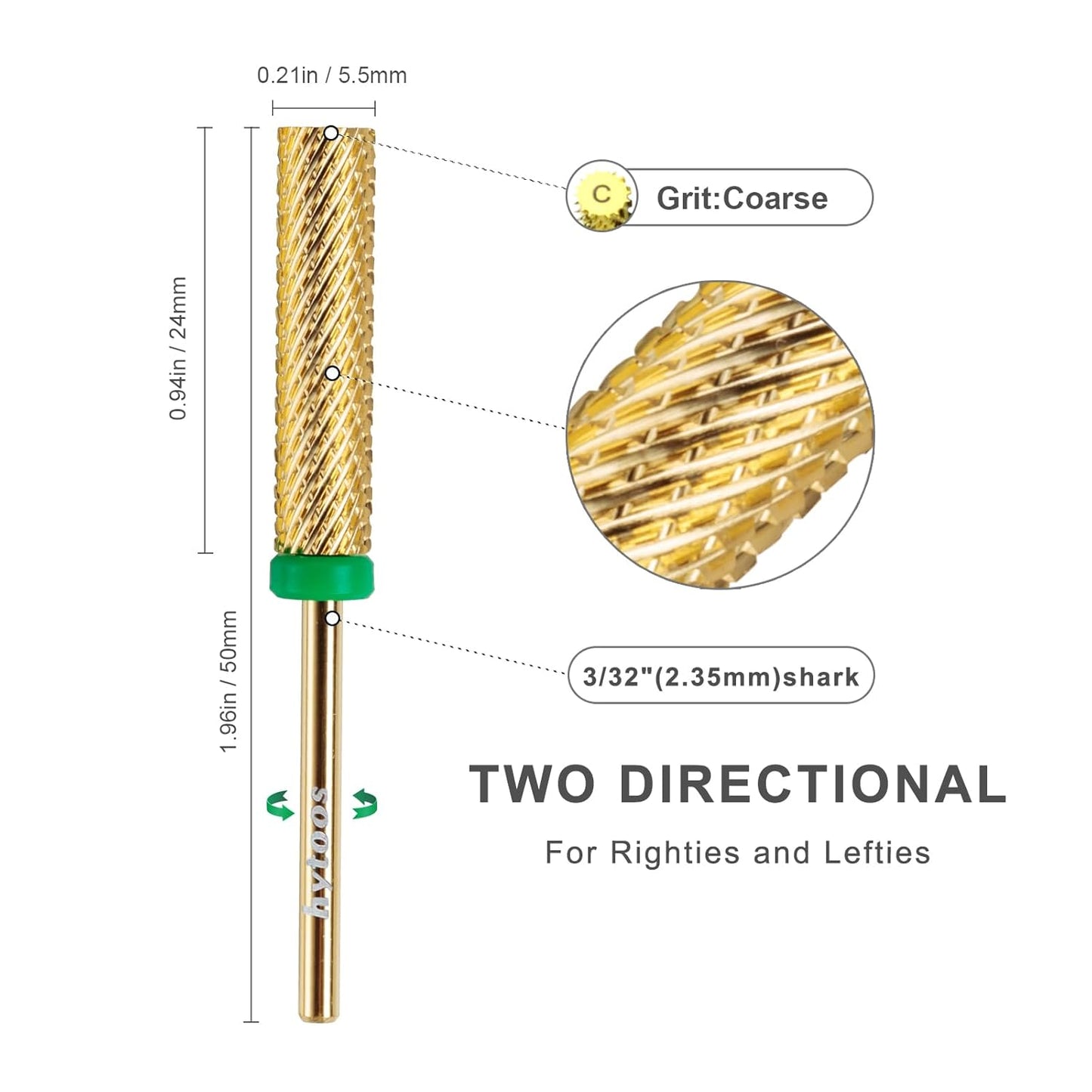 Super Long Nail Drill Bits, 24mm Gold Flat Top Barrel Carbide Nail Bit, 3/32" Two-way Rotate Drill Bits for Nails, Electric Drill Accessories, Remove Acrylic Nail Art Gel, C