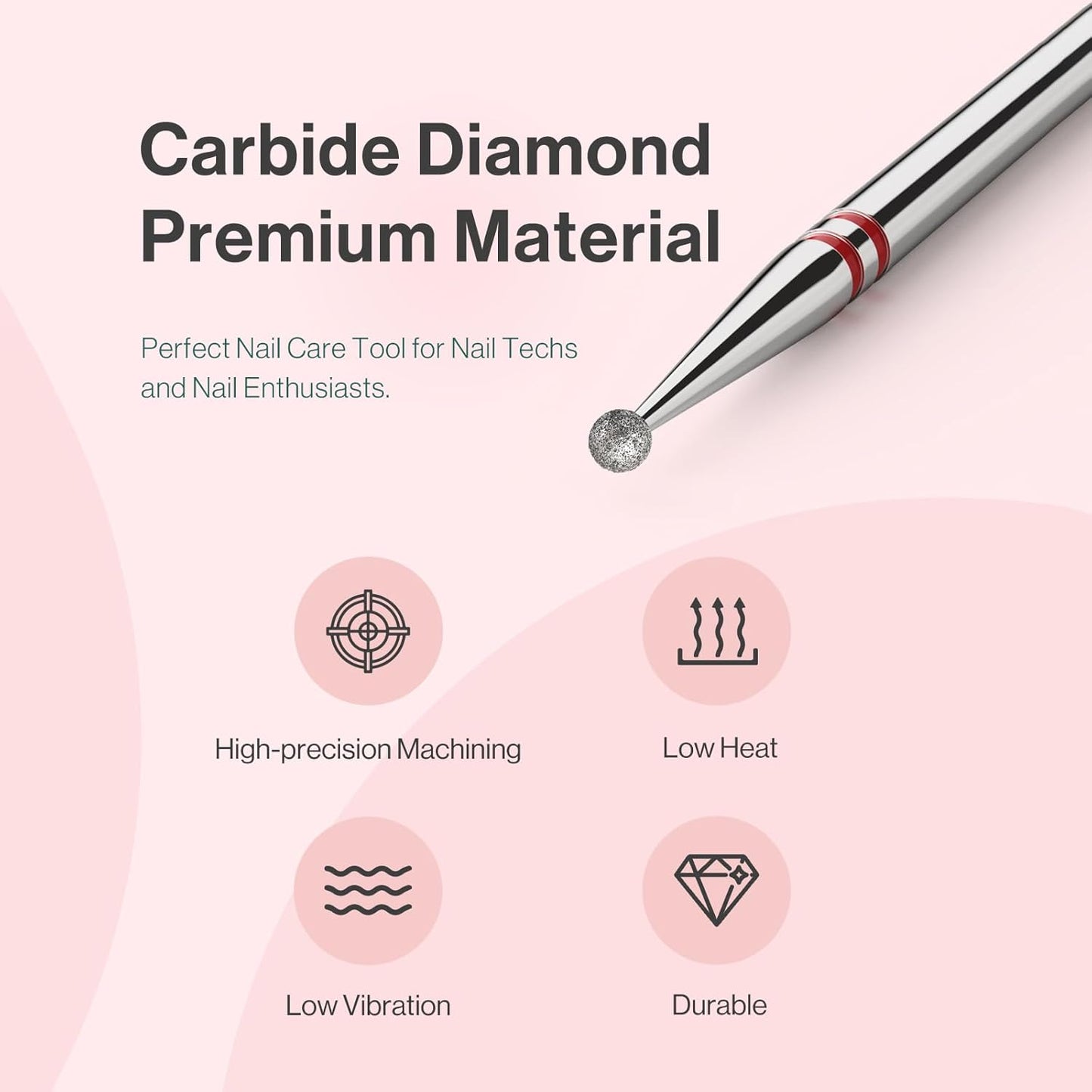 MelodySusie 1.8mm Ball Shape Cuticle Clean Nail Drill Bit 3/32'', Professional Safety Carbide Diamond Under Nail Cleaner for Cuticle Dead Skin Nail Prepare, Beginners Bits, Series Bit-S, Fine