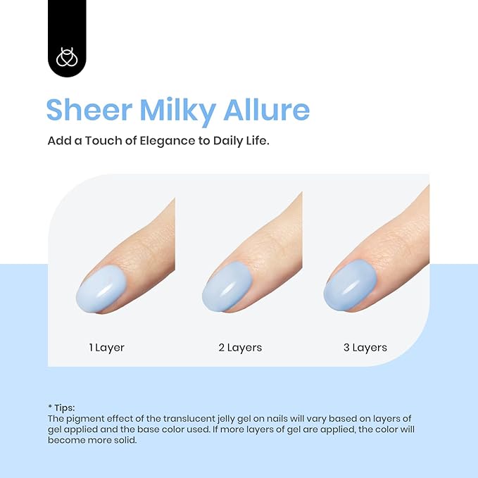 Beetles Blue Jelly Gel Nail Polish, 1Pcs 15ml Blueberry Milk Nails Sheer Neutral Translucent Hazy Blue Gel Polish Soak Off Summer Nail Art Manicure Salon Home DIY Nail Uv Lamp 0.51 fl.Oz
