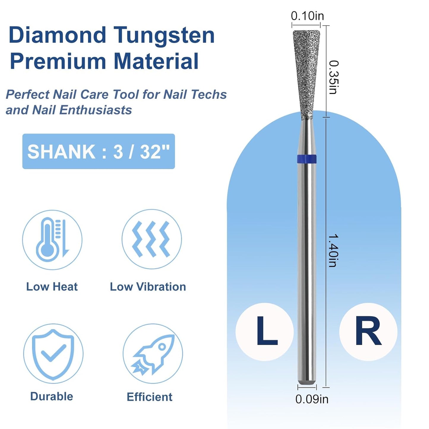 Cuticle Nail Drill Bit, 3/32'' Professional Safety Diamond Under Nail Cleaner for Cuticle Dead Skin Nail Prepare, Beginners Bits, Experienced Tech, Inverted Tapered (Medium)
