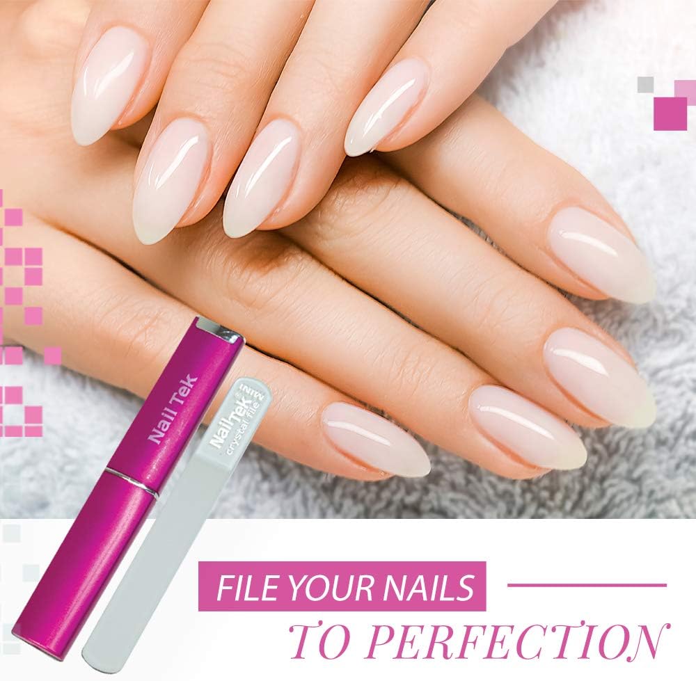 Nail Tek Crystal File - Glass Nail File with Case, Durable & Gentle for Natural Nails, Travel-Friendly Design, Fuchsia, Mini 3"
