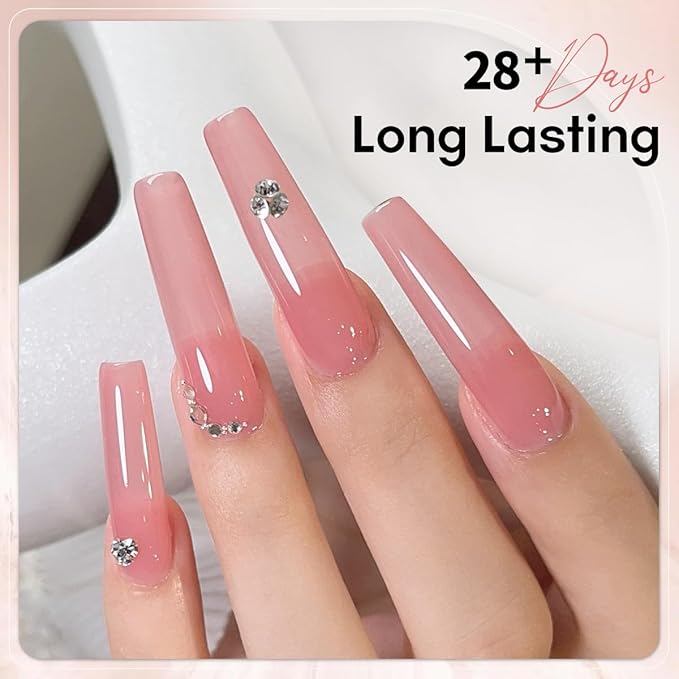 Jelly Nude Gel Nail Polish, 15ml Sheer Pink Translucent Soak Off Gel Polish, UV Light Cure for Nail Art DIY X07
