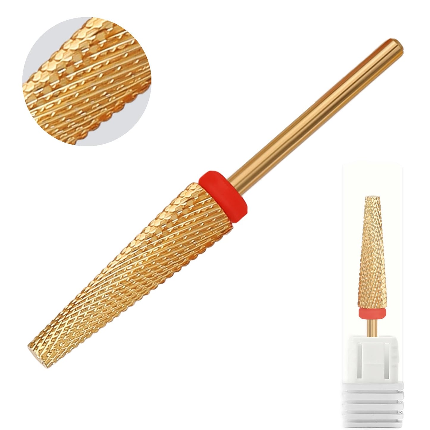 Super Long 5 in 1 Nail Drill Bits, Professional 3/32'' Carbide Tungsten Two Way Rotary Advanced Safety Bits, Fast Remove for Manicure Pedicure Cuticle Acrylic Nails (Gold, Fine-F)