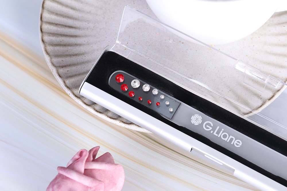 Glass Nail File with Austria Crystals Professional Crystal Fingernail Files in Aluminum Case Perfect Manicure Set for Women Men Kids Nail Care Gift Set (Red Yinyang)