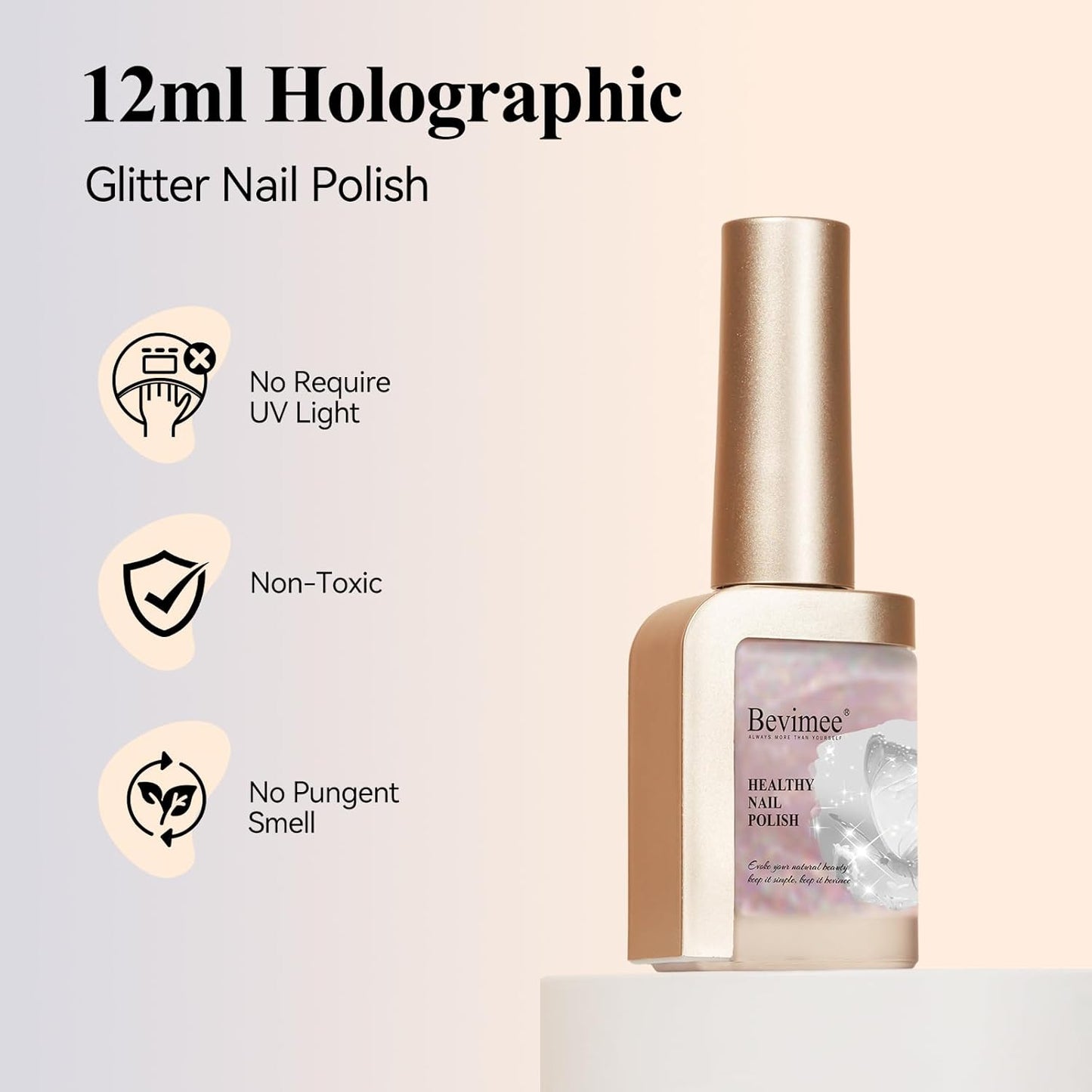 Glitter Nail Polish Quick Dry 12ML Shimmer Holographic Reflective Nail Polish Air Fast Drying Iridescent nail polish Light Brown Varnish Nail Lacquer Nail Art for Beginner-1PC