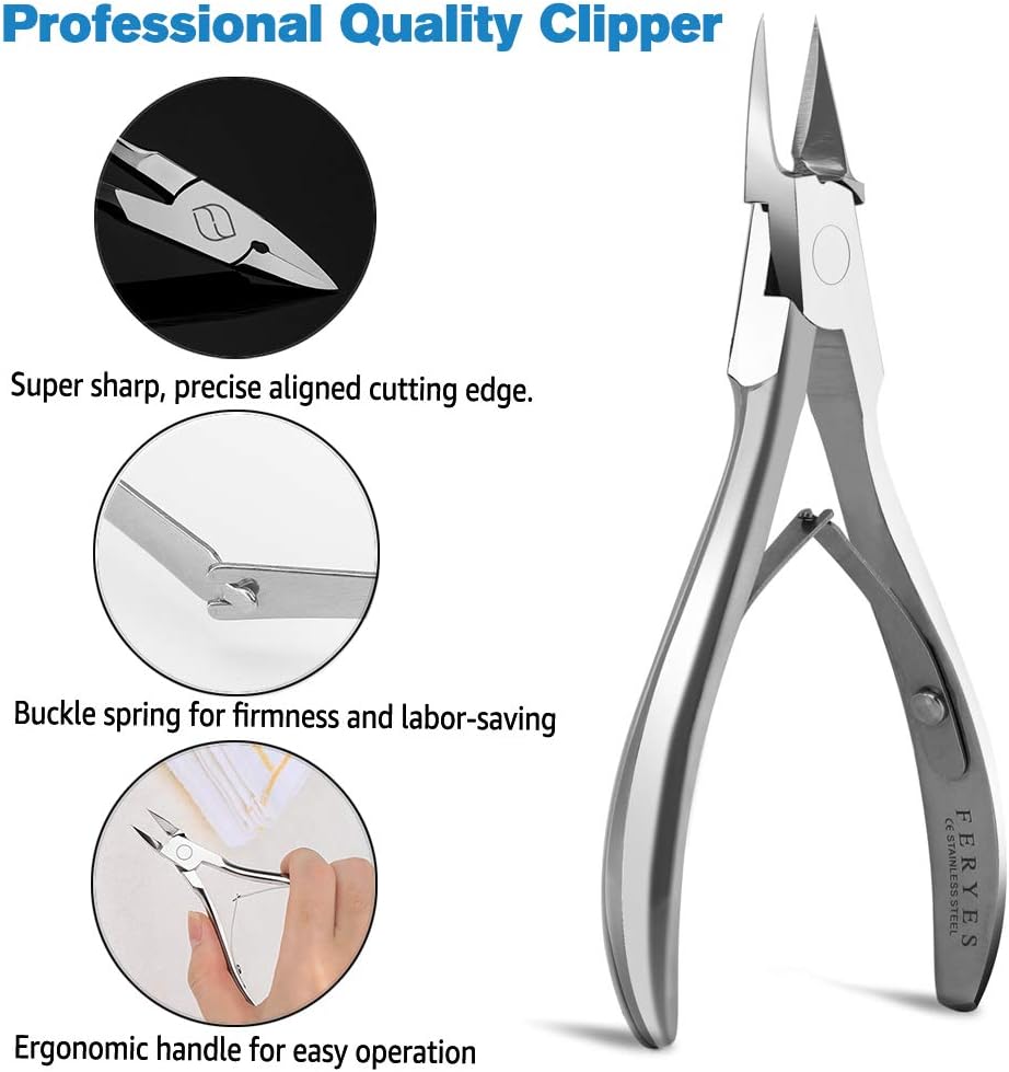 FERYES Toenail Clippers Straight Blade for Thick Toenails, Nail Clippers for Thick and Ingrown Nails - High Temperature Forging Stainless Steel Toe Nail Tools