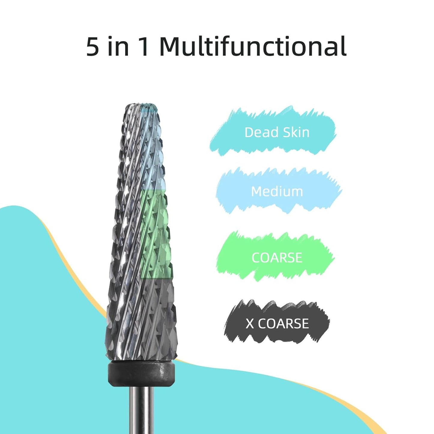 5 in 1 Nail Drill Bits, 24mm Super Long Carbide Cone Tapered Nail Bit, 3/32" Two-way Rotate Acrylic Drill Bits for Nails, Removal Gel Electric Drills File Manicure Accessories (XC)