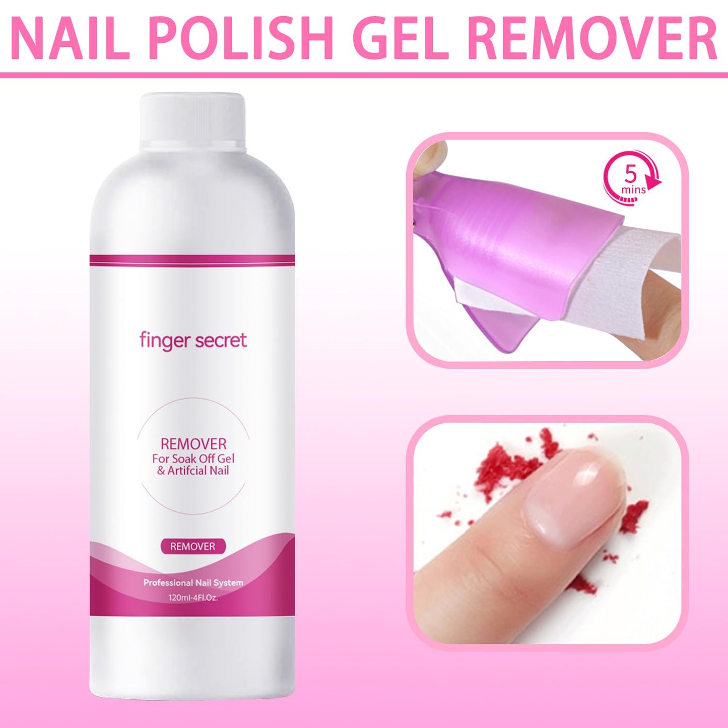 Nail Polish Gel Remover Kit with Glass Cup and 50 Cotton Pads - Professional Fingernail Polish Remover for Soak Off Gel&Artificial Nail.120ml/4oz
