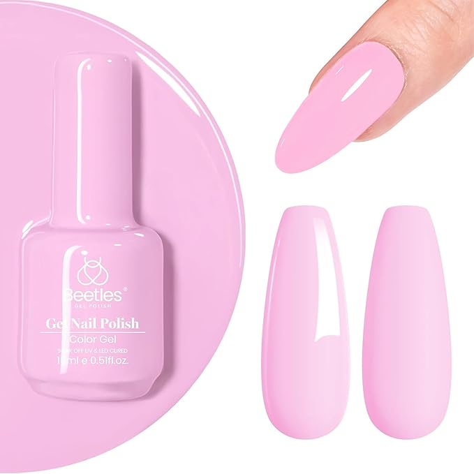 Beetles Pink Gel Nail Polish- 1 Pcs Baby Pink Gel Polish Nail Art Light Color Nail Polish Design Decoration Manicure Salon DIY Soak Off Home Uv Nail Lamp Needed 15ml