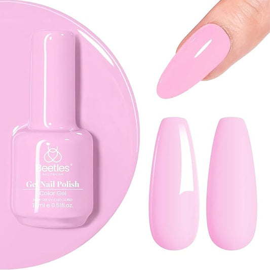 Beetles Pink Gel Nail Polish- 1 Pcs Baby Pink Gel Polish Nail Art Light Color Nail Polish Design Decoration Manicure Salon DIY Soak Off Home Uv Nail Lamp Needed 15ml