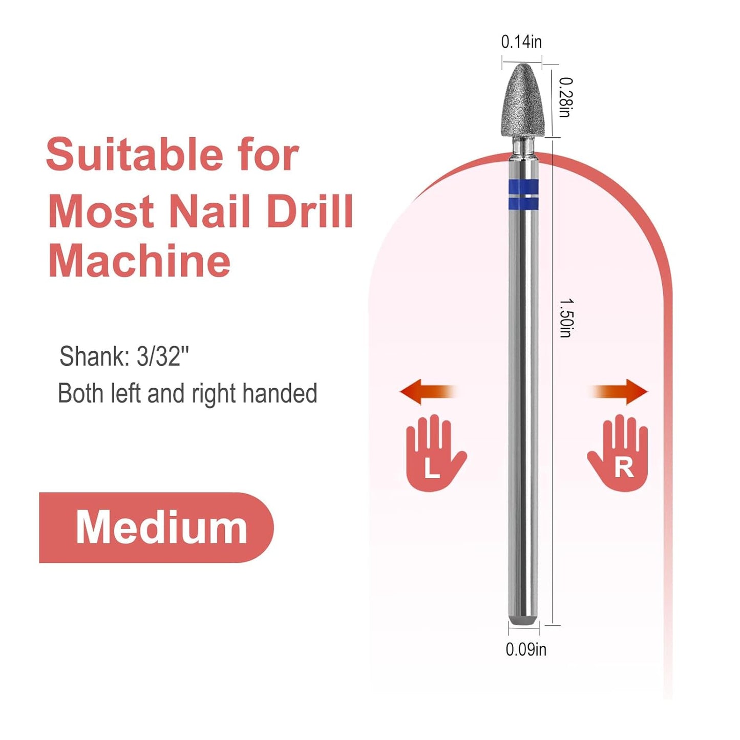 Diamond Nail Drill Bits Pro Cuticle Drill Bit Nail Buffer Bit Russian Electric Bits for Under Nail Dead Skin Cleaning Cuticle Remove Nail Art Design Manicure and Pedicure (Medium)