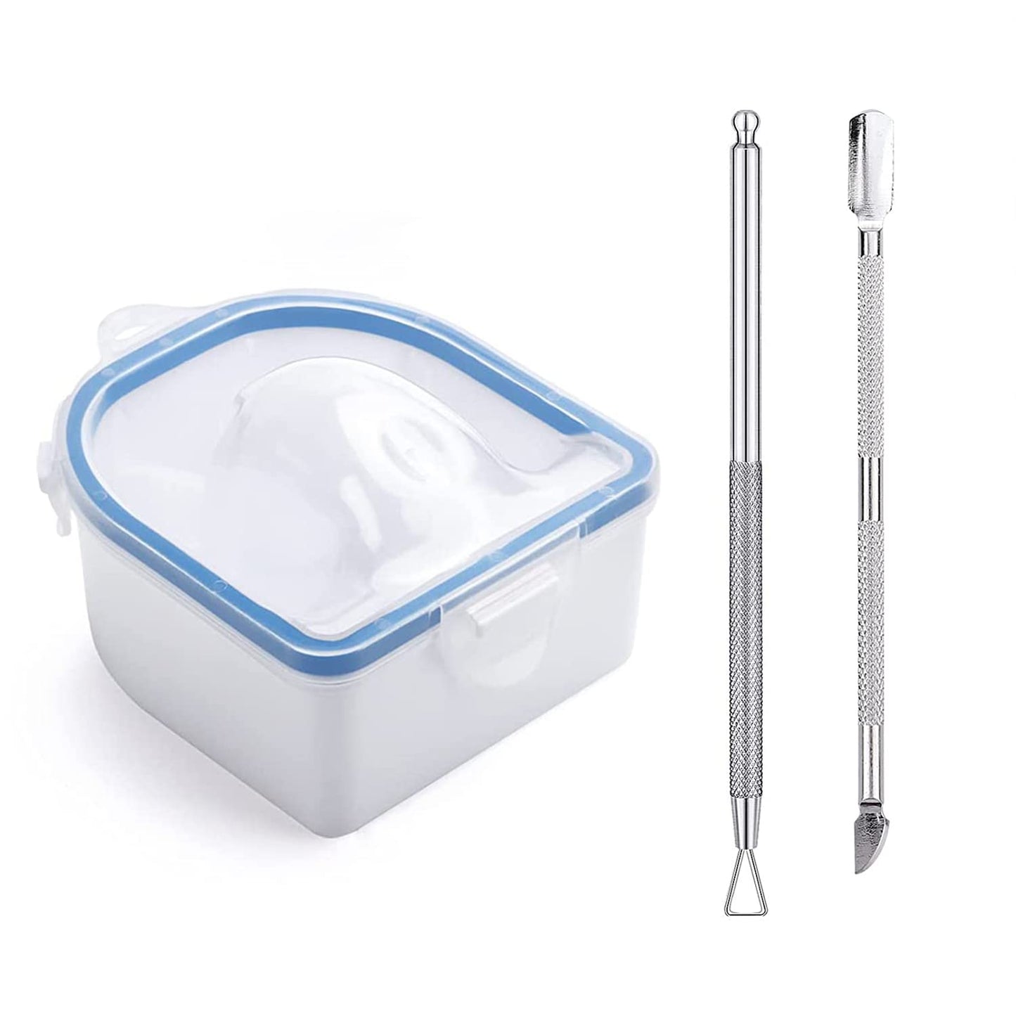 Nail Soaking Bowl, Soak Off Gel Polish Dip Powder Remover Manicure Bowl with Triangle Cuticle Peeler and Stainless Steel Cuticle Pusher Nail Art Tool (Blue-3PCS Set)