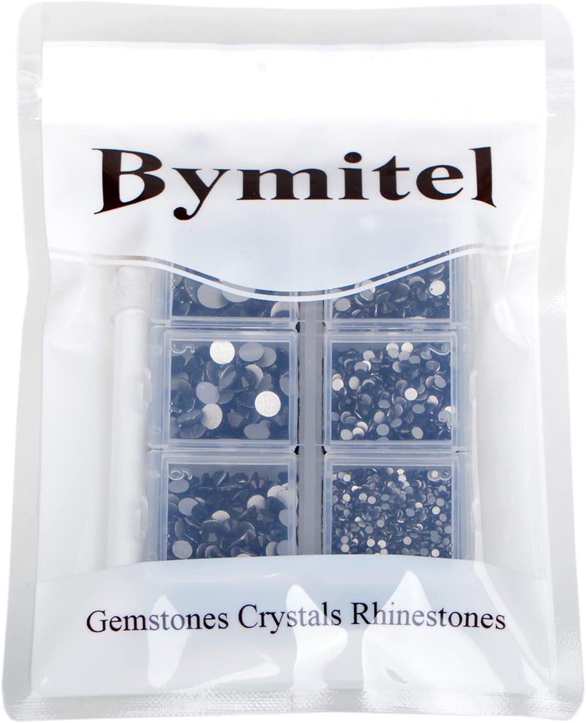 Bymitel 5000 Pieces 6 Mixed Sizes Glue Fix on Glass Rhinestones Round Crystal Gems Flatback for DIY Jewelry Making with one Picking Pen(Mix: SS4-SS30/5000PCS, Black)