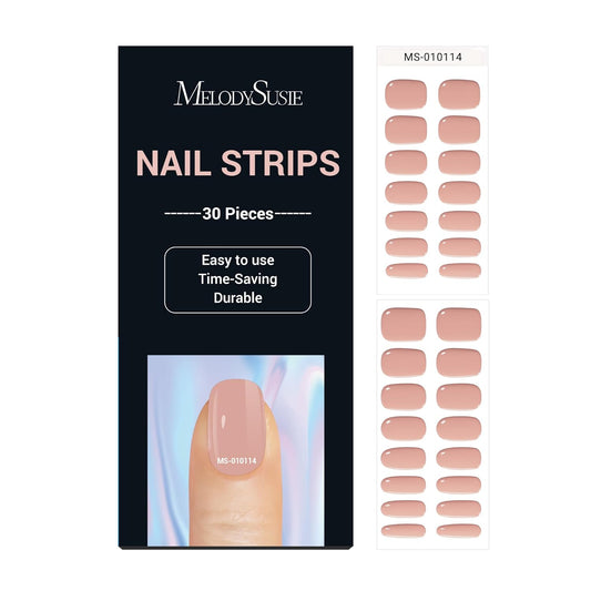MelodySusie 30PCS Semi Cured Gel Nail Strips, Nude Jelly, Salon Quality, Long Lasting, Easy to Apply, Includes 2 Prep Pads, Nail File and Wooden Stick