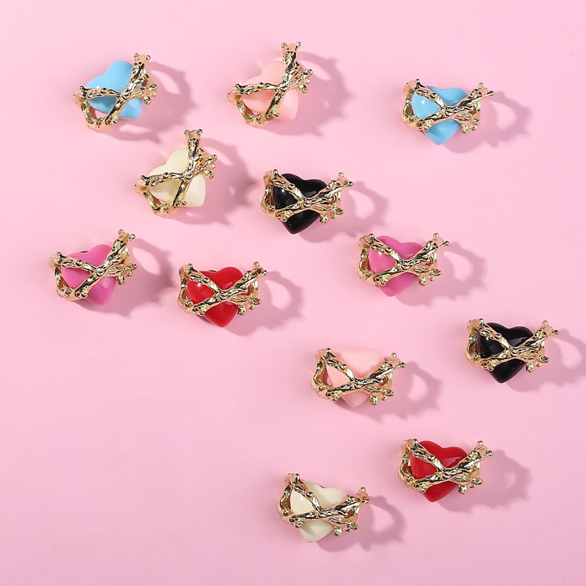 KTAABTR Valentines Nail Charms 12pcs Alloy Heart Nail Art Charms Design Valentines Day Nail Charms Red Pink Black Heart Nail Charms for Women DIY Manicure Valentines Heart Charms Decoration
