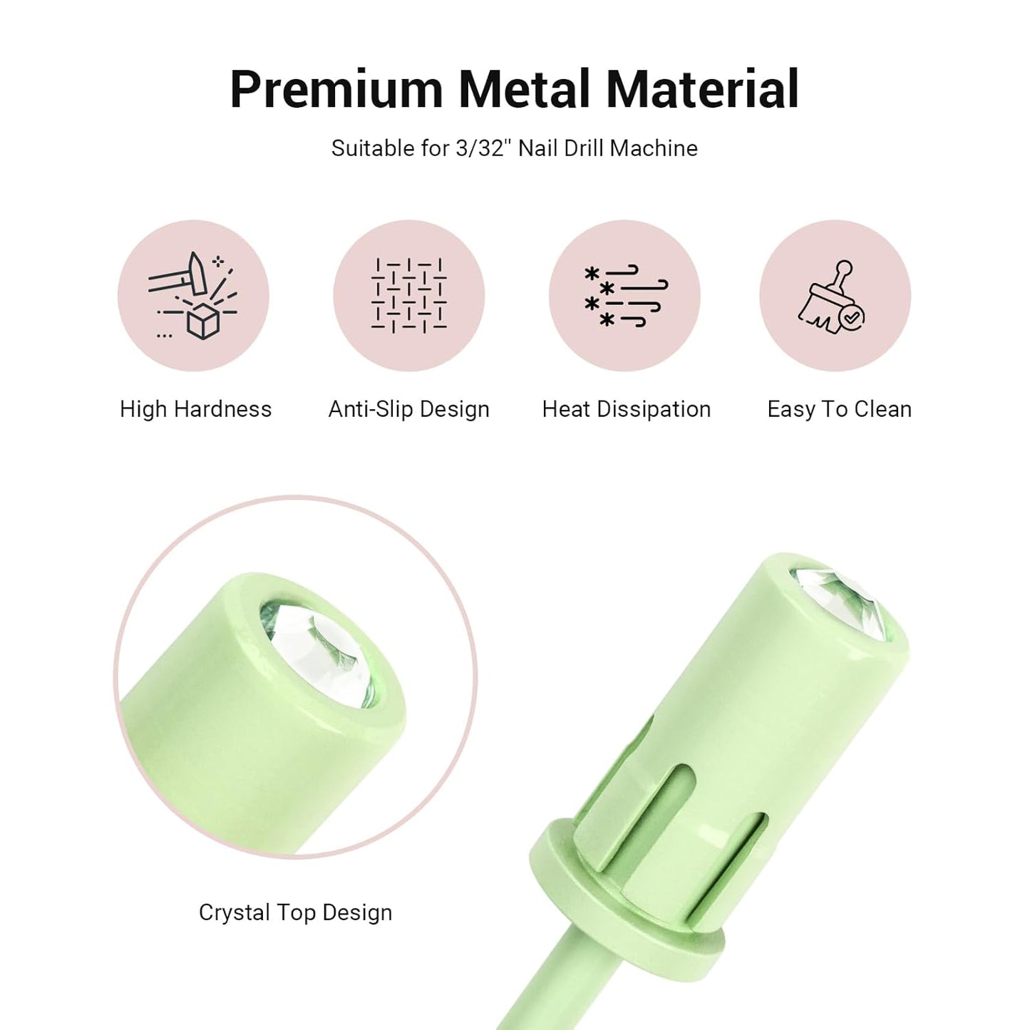 MelodySusie Crystal Top Mandrel Bit for Nails, 3/32'' Easy Off Nail Drill Bits for Sanding Bands, Suitable for Acrylic Nails Gel Manicures and Pedicures, Tea Green