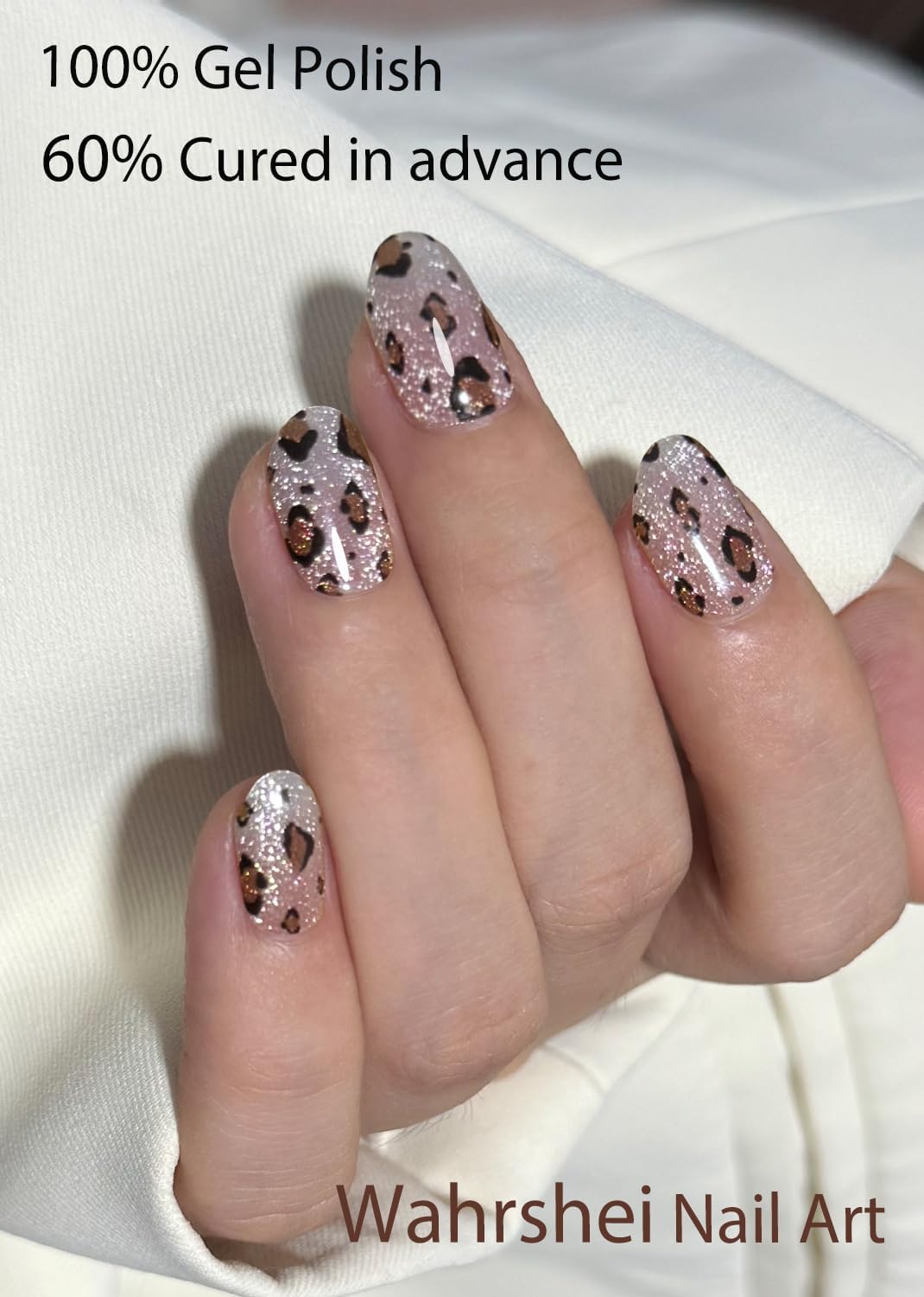 Semi Cured Gel Nail Strips, Leopard Cat Eye 20pcs Adhesive UV Sticker, Wraps for Home Manicure DIY