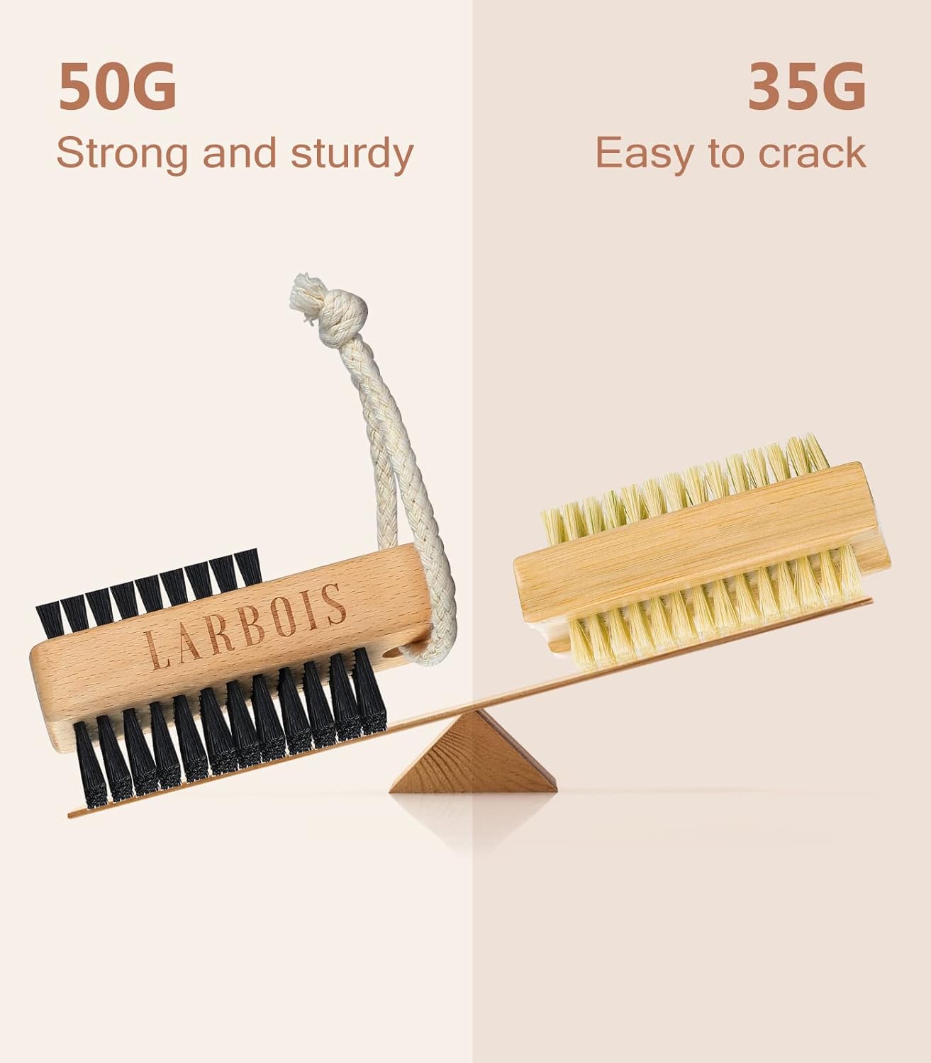 Nail Brush for Cleaning Fingernails, 2Pack Wooden Nail Brushes Fingernail Brush for Cleaning Nail Scrub Brush Two-Sided with Hanging Rope (Beechwood)