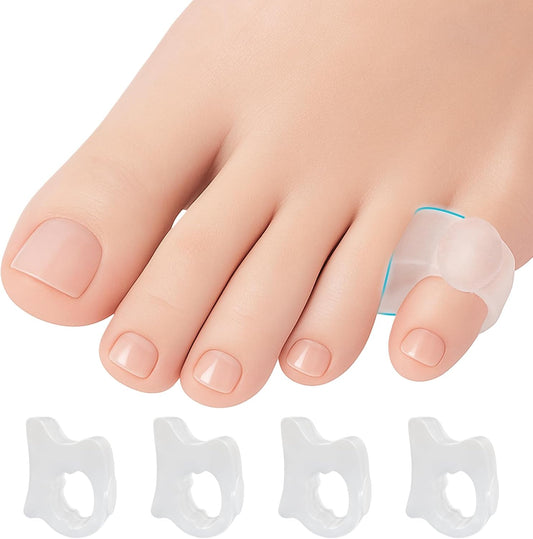 5 STARS UNITED Pinky Toe Spacers for Men & Women – 4 Gel Separators for Overlapping & Curled Little Toes, Bunions, Alignment - Diabetic Foot Care, Silicone Spreader, Corrector & Straightener, Clear