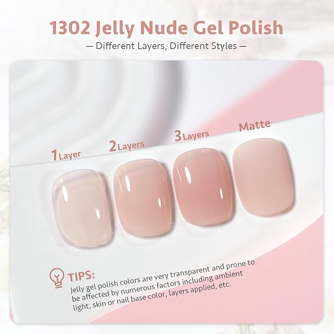 GAOY Jelly Nude Pink Gel Nail Polish, 16ml Sheer Natural Brown Translucent Color 1302 UV Light Cure Gel Polish for Nail Art DIY Manicure and Pedicure at Home