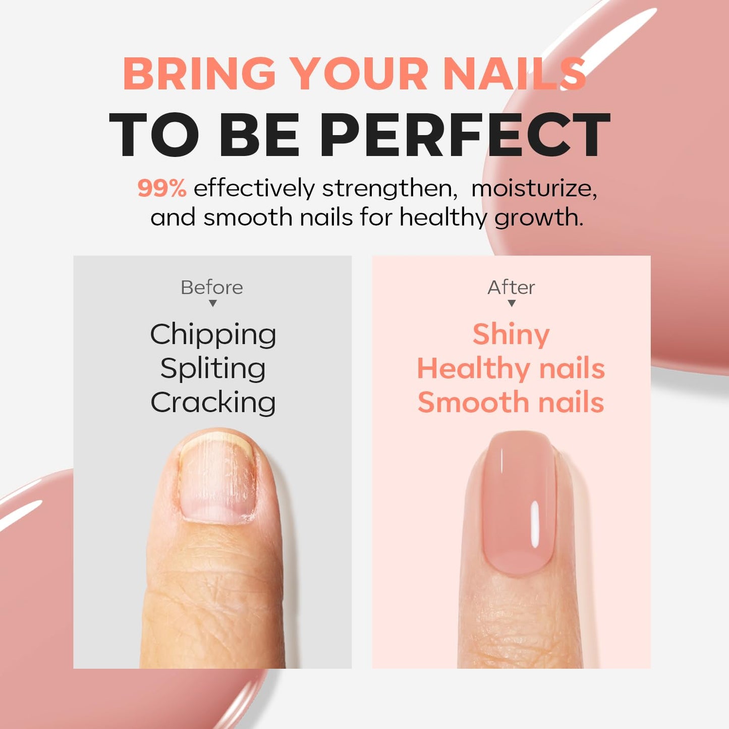 modelones Nail Strengthener and Growth Nail Hardener Extra Strong and Growth Nude Pink Orange Nail Polish Nail Repair for Damaged Nails Strengthening Polish Ridge Filler for Nails 15ml