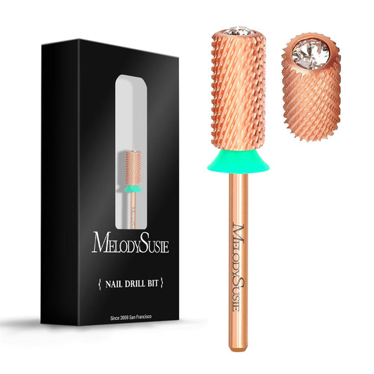 MelodySusie Crystal Top Nail Drill Bits, 3/32'' Large Barrel Carbide Bits, Suitable for Manicure Pedicure Cuticle Gel Polishing, Beginners Bits, Rose Gold, Series Bit-S, Coarse
