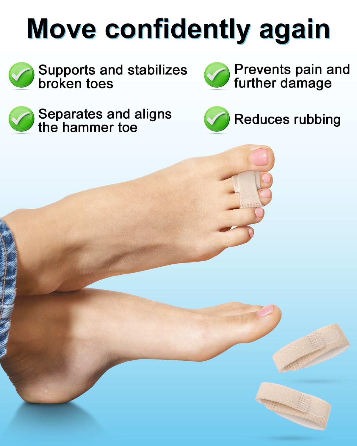 8 Pack Hammer Toe Corrector, Toe Straighteners for Women & Men, Fabric Buddy Wraps for Broken Toes, Hammer Toe Splint for Curled and Bent Toes(skin)