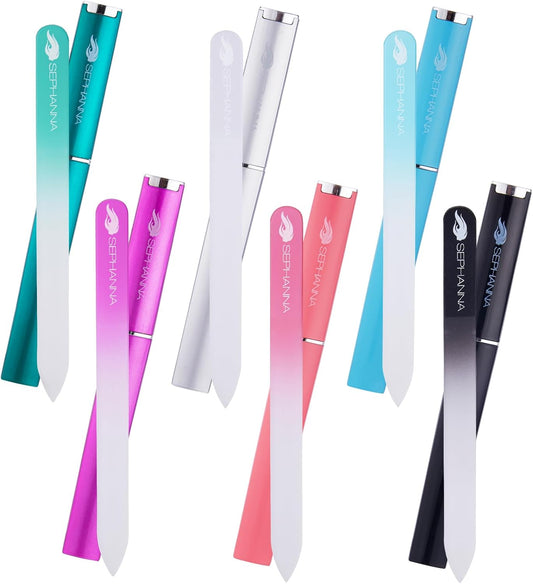 Crystal Glass Nail File with Case Pack 6, Professional Nail Files, Czech Glass Nail File Double Sided Glass Fingernail Files for Natural & Acrylic Nail Care, Nail Tool Home & Saloon Travel Friendly