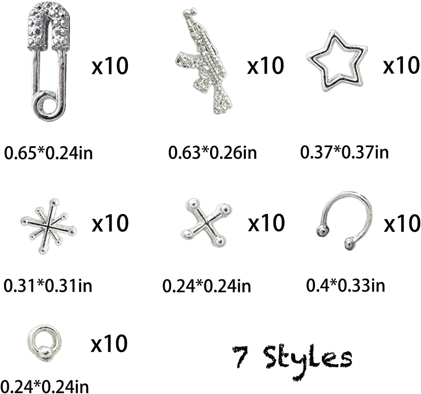 300PCS Sliver Nail Charms for Acrylic Nails, Silver Alphabet Beads Nail Gems Alloy Gun pin Star Nail Accessories, Nail Rhinestones for Nail Art Supplies Manicure Craft DIY
