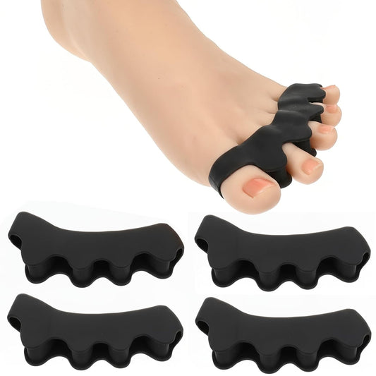 4PCS Toe Separator, Toe corrector for Women, Toe Straighteners for Curled Toes, Toe Spreader, for Toes Turned Outward, Foot Pain Relief and Foot Health (Black)