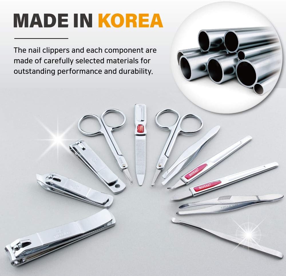 ROYAL Metal Nail Clipper Set Series (11 PCS White Aluminum CASE)