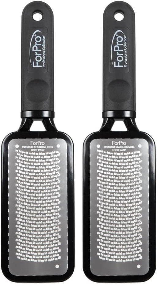 ForPro Premium Stainless Steel Foot Rasp, Colossal Foot File & Callus Remover, Instantly Removes Calluses & Smooths Cracked Heels, 10.75" L x 2.75" W, Black (Pack of 2)