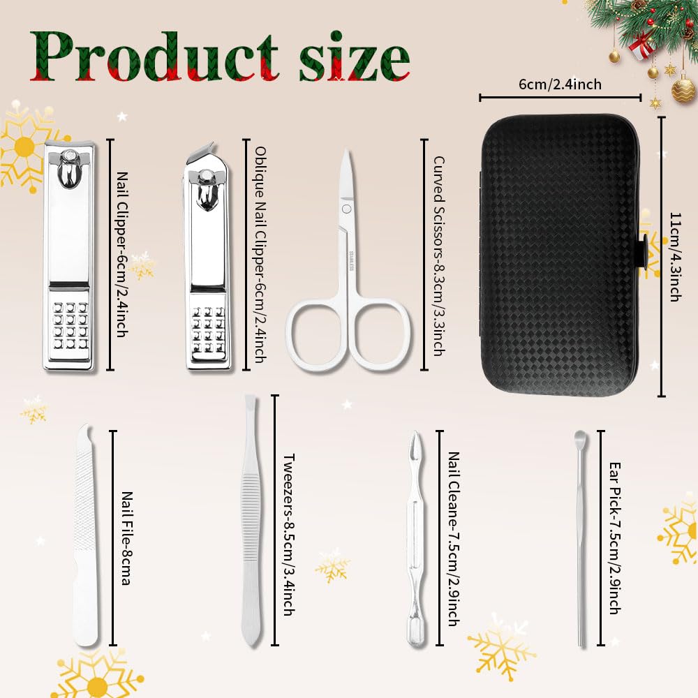 Christmas Stocking Stuffers for Adults, Nail Care Kit for Men, 7 PCS Manicure and Pedicure Kit, Manicure Set Women Travel Nail Kit Nail Clipper Set Kit Christmas Gift Mens Nail Grooming Kit(Silver)