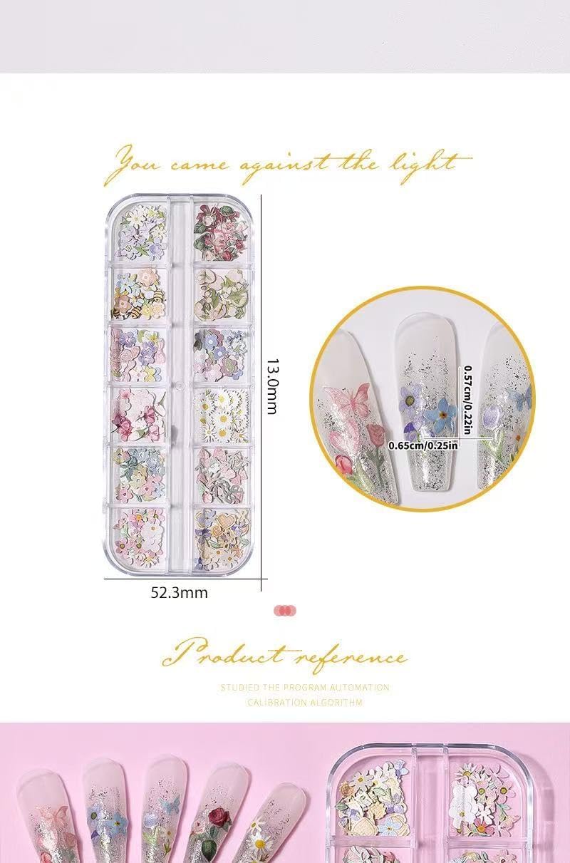 Mixed Colors Nail Flowers, 300pcs 3D Flower Nail Art Sequins Decals Mixed Leaves Design Slice Nail Flowers Ultra Wood Pulp Flakes Sequins 4