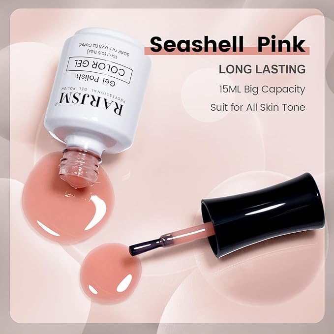 RARJSM Nude Gel Nail Polish Seashell Pink Neutral Skin Tone Sheer Jelly Gel Polish 1PC 15ml Single Bottle Cream Transparent Pink Nail GelPolish Soak off UV LED Cured for Home Salon DIY Manicure