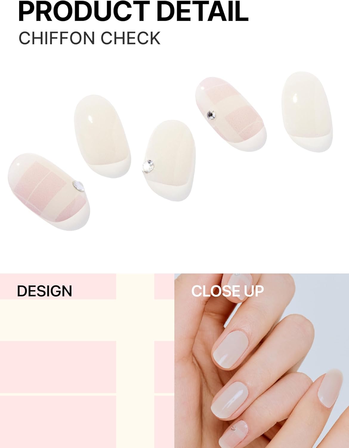 UUUUUU Semi Cured Gel Nail Strips | Salon-Quality | UV Free Gel Nail Wraps for Women | Easy Peel&Stick | Long-Lasting up to 14 Days | 28 Strips Set+File & Wipes | Gift-Ready (UGN054 Chiffon Check)