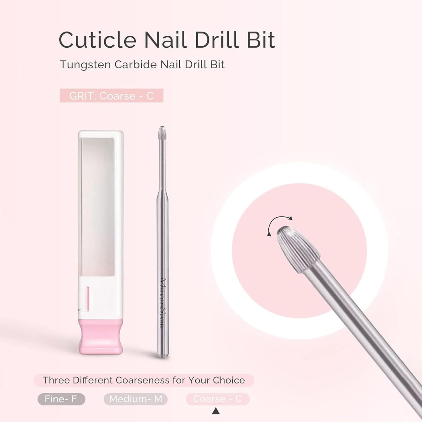 MelodySusie Cuticle Clean Nail Drill Bit 3/32'', Professional Safety Carbide Under Nail Cleaner Nail Bit for Cuticle Dead Skin Nail Prepare, Two Way Rotate, Manicure Nail Salon Supply(Silver, Coarse)