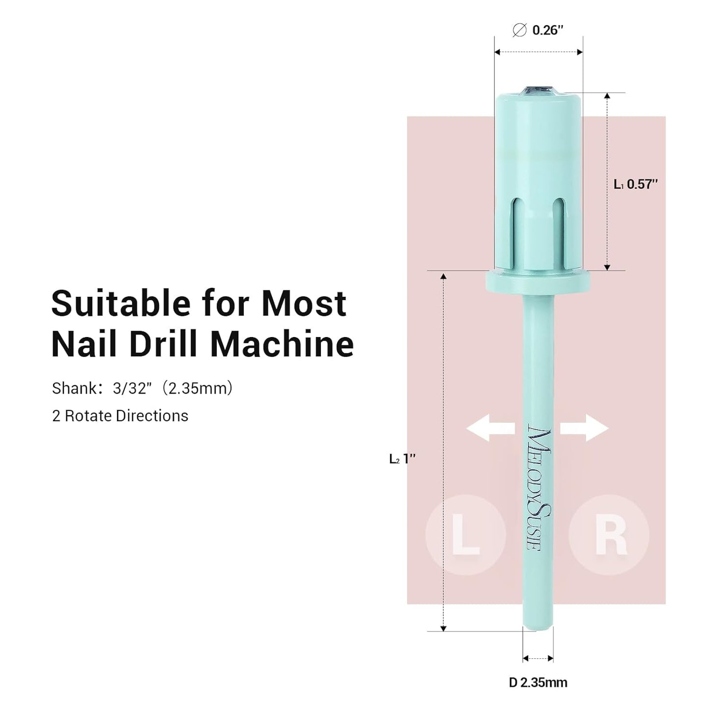 MelodySusie Crystal Top Mandrel Bit for Nails, 3/32'' Easy Off Nail Drill Bits for Sanding Bands, Suitable for Acrylic Nails Gel Manicures and Pedicures, Skylight Blue