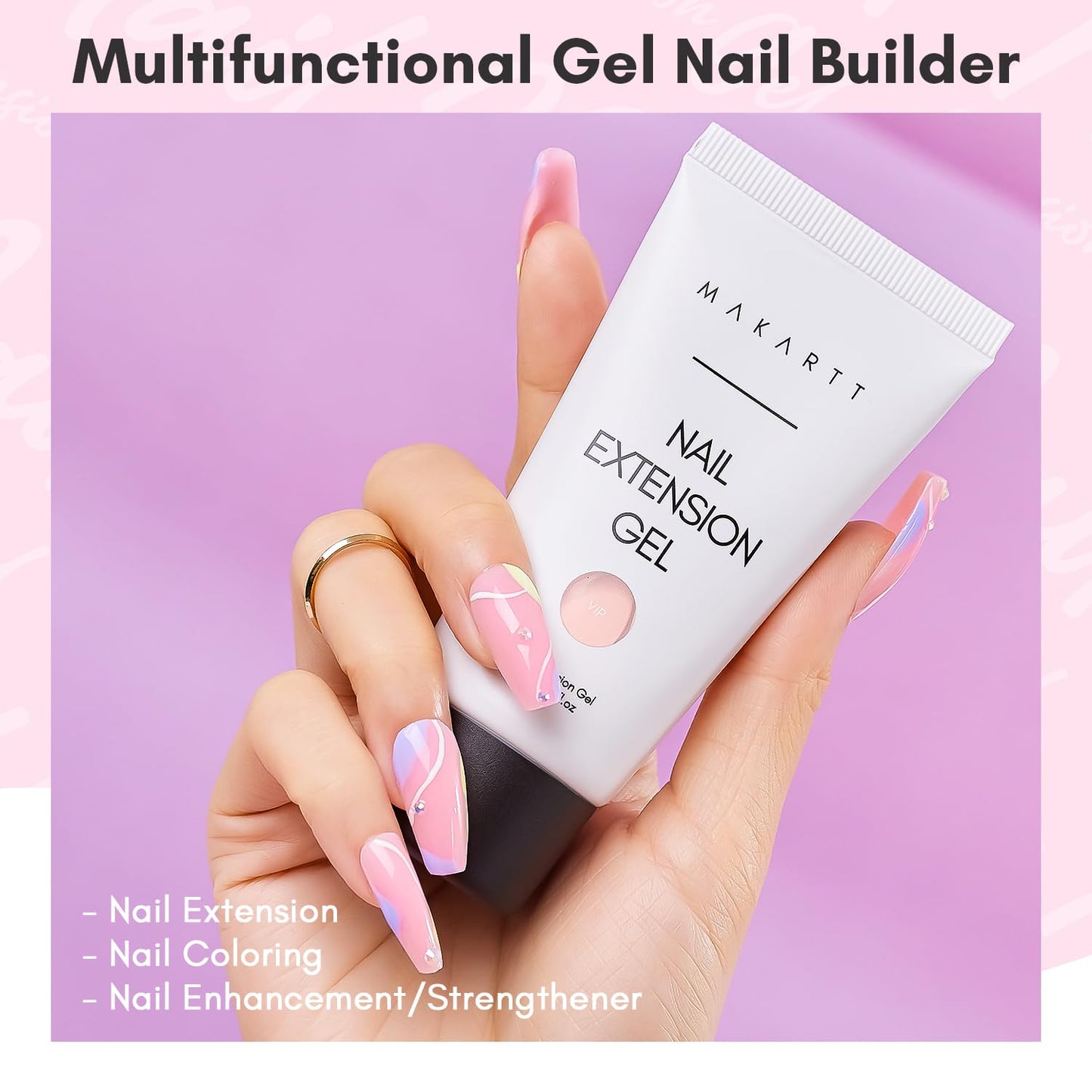 Makartt Poly Nail Gel: 50ML Strong Builder for Nails, Rose Nude Pink Color for Extension, Multifunctional Strengthener Hard Gels, Long-Lasting, Easy-to-go Manicure Supplies for DIY at Home Salon-VIP