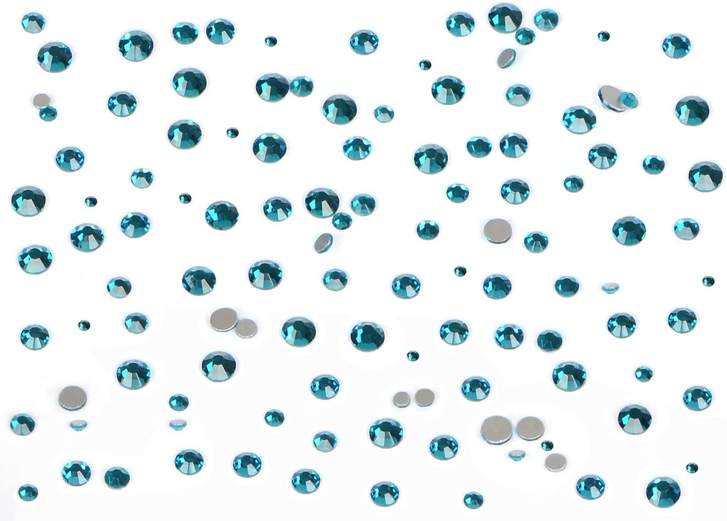 Bymitel 7200 Pieces 6 Mixed Sizes Glue Fix on Glass Rhinestones Round Crystal Gems Flatback for DIY Jewelry Making with one Picking Pen (6-Sizes 7200PCS, Blue Zircon)