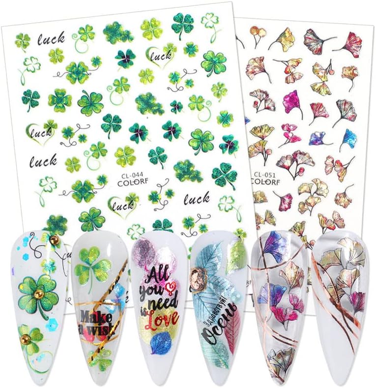 St. Patrick’s Day Nail Art Stickers Shamrock Nail Stickers 3D Self-Adhesive Luck of The Irish Nail Decals Leprechaun Shamrock Nail Deisgn for Women Girls Green Nail Art Supplies Decoration 6sheets