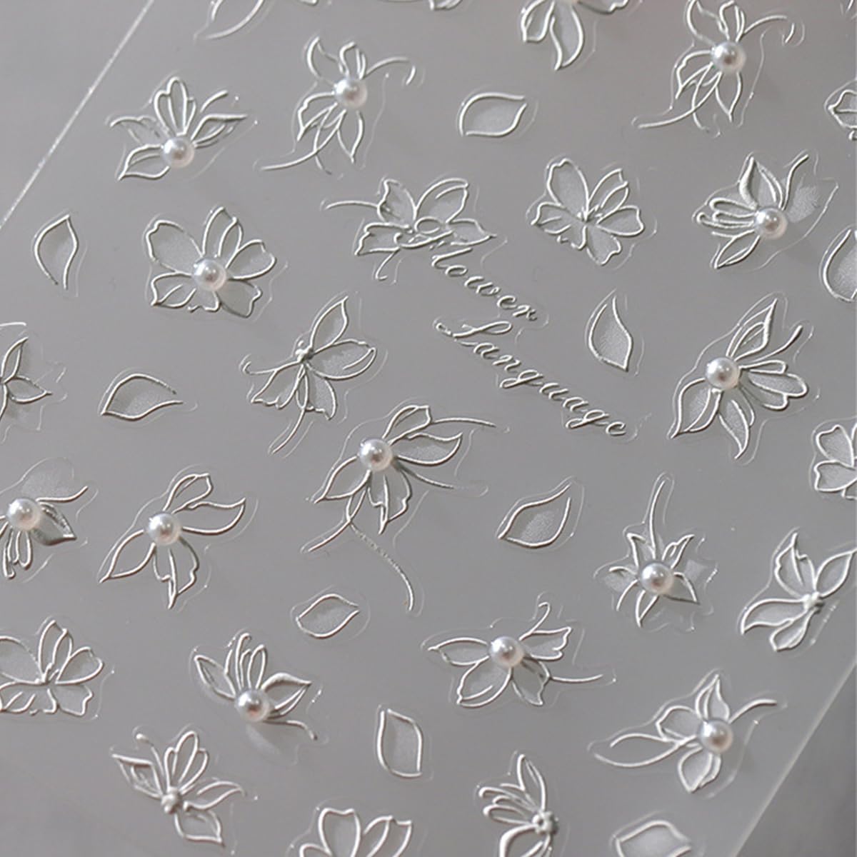 5D Embossed Flower Nail Stickers White Floral Nail Art Stickers Self-Adhesive Pearls Nails Decalsb Spring Summer Nail Art Design Supplies for Women Girls Nails Manicure Decoration