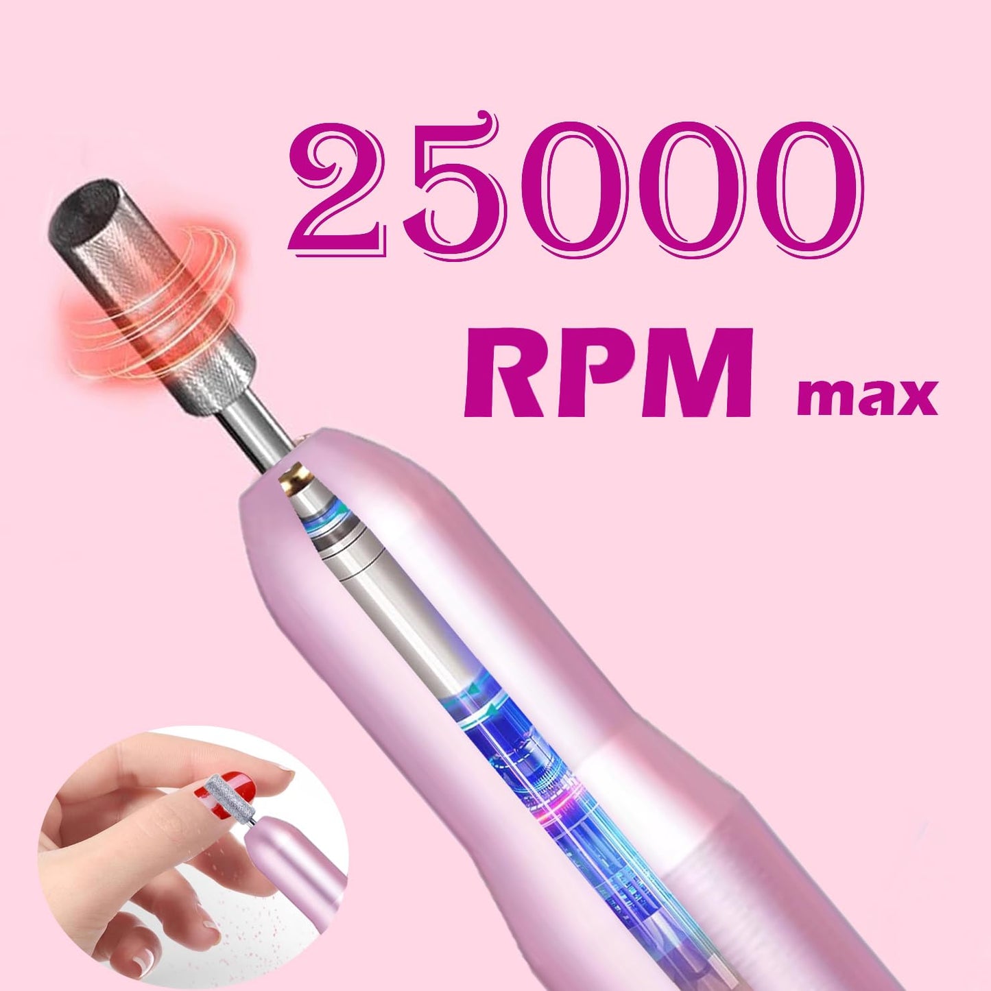 Portable Electric Nail File - Professional Manicure 25,000 RPM with 12PCS Nail Drill Bits, Nail Gel Polish Remover