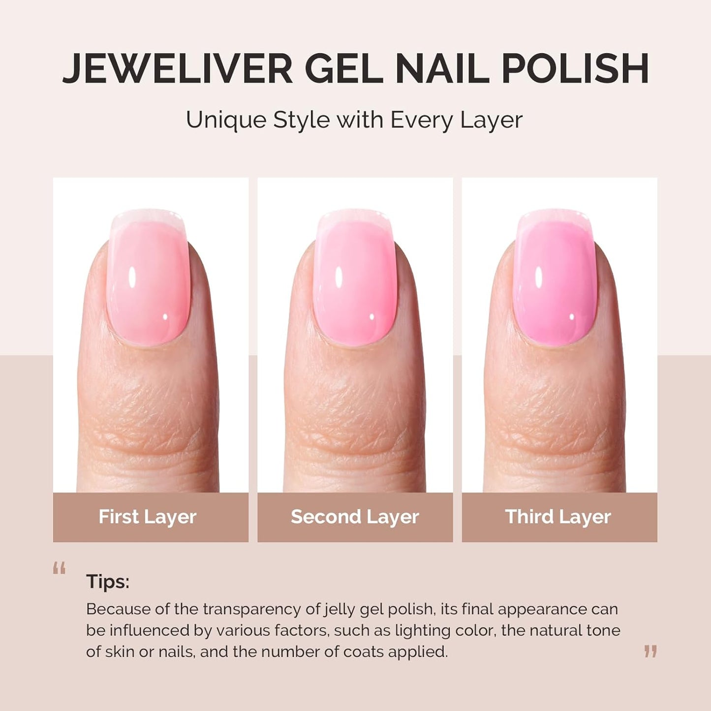MelodySusie Pink Gel Nail Polish, 0.5Fl.oz Jeweliver Jelly Gel Nail Polish Translucent Peach Color Pastel Soak Off UV LED Light Cure Nail Art Gift Manicure JDZ63