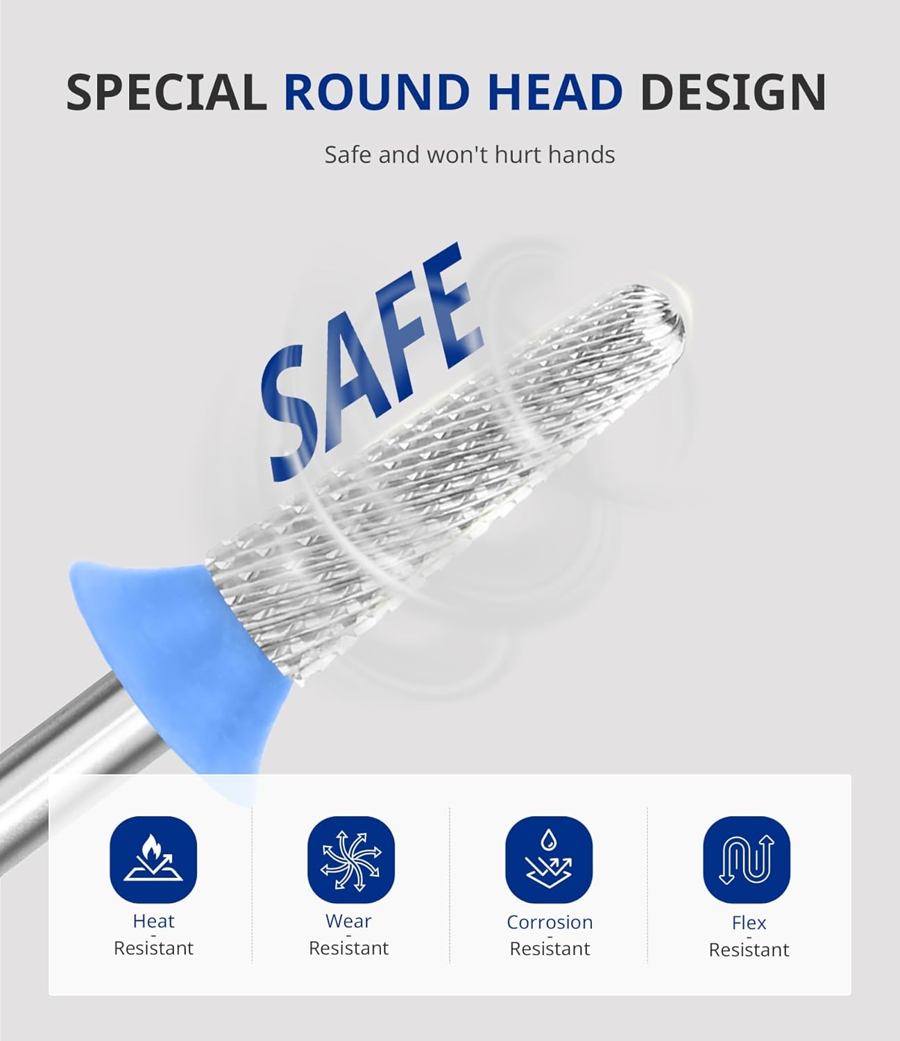 AIRSEE Tungsten Carbide Acrylic Nail Drill Bit Efile Electric File Machine Head Tip for Manicure Polishing Art Remove Gel 3/32" 2 Way Safety Use Ball Top Tapered Bit Cone Shape Medium-M